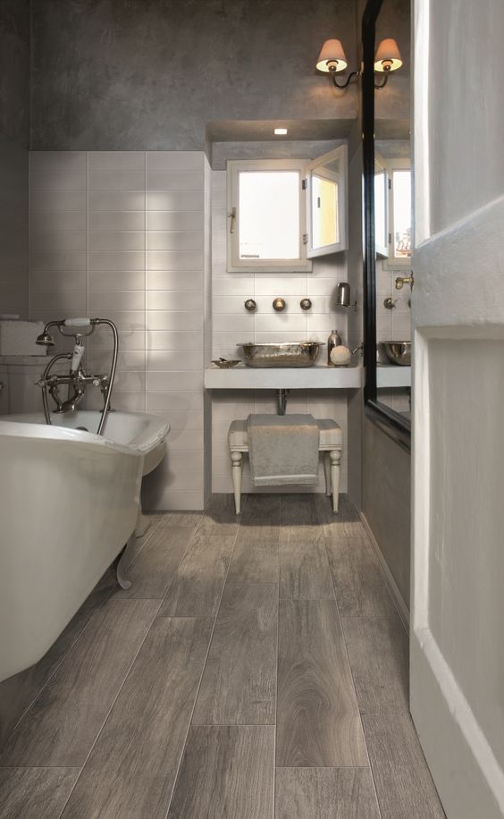 wood imitating bathroom floor tiles