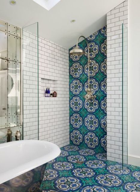 bold mosaic bathroom floor tiles