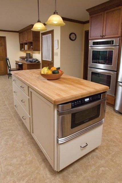 Picture Of kitchen island with a built in microwave