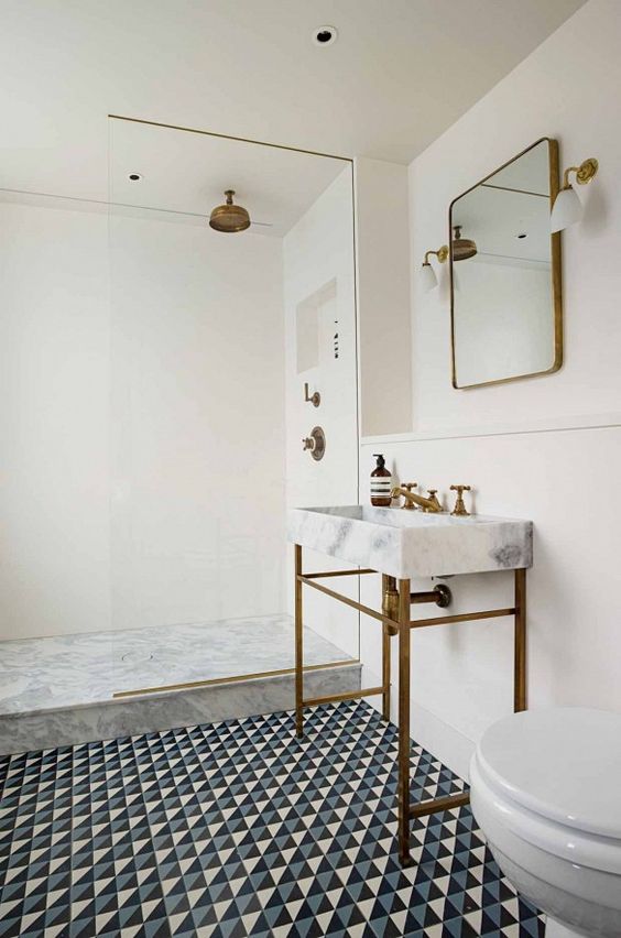 geometric pattern bathroom floor tiles