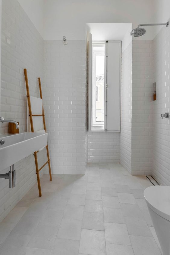 large white bathroom floor tiles