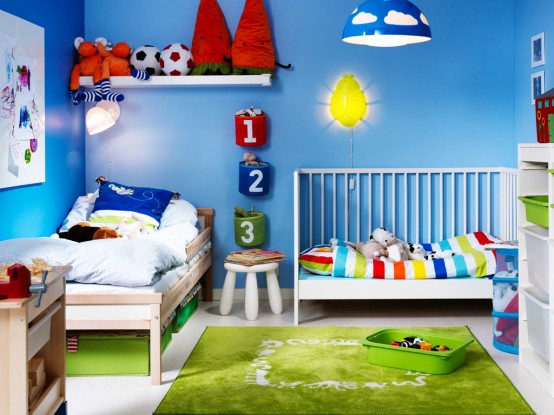 تصميم مميز لغرفة نوم أطفال باللون السماوي