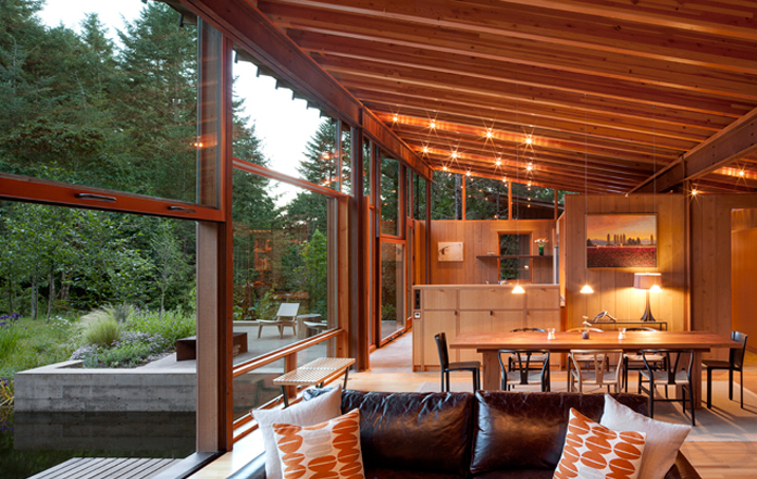 The interiors are centered around the pond views