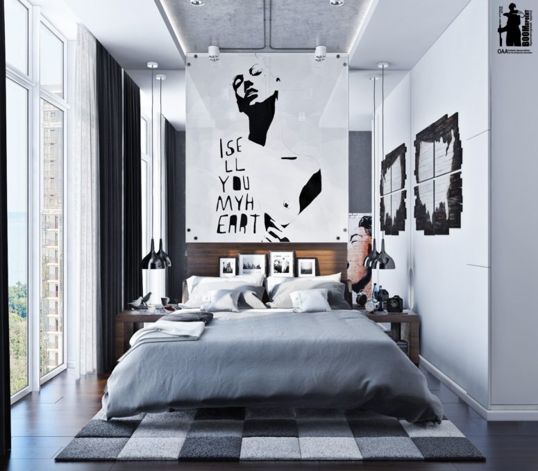 Modern Urban Bedroom Decor In Grey And White - DigsDigs