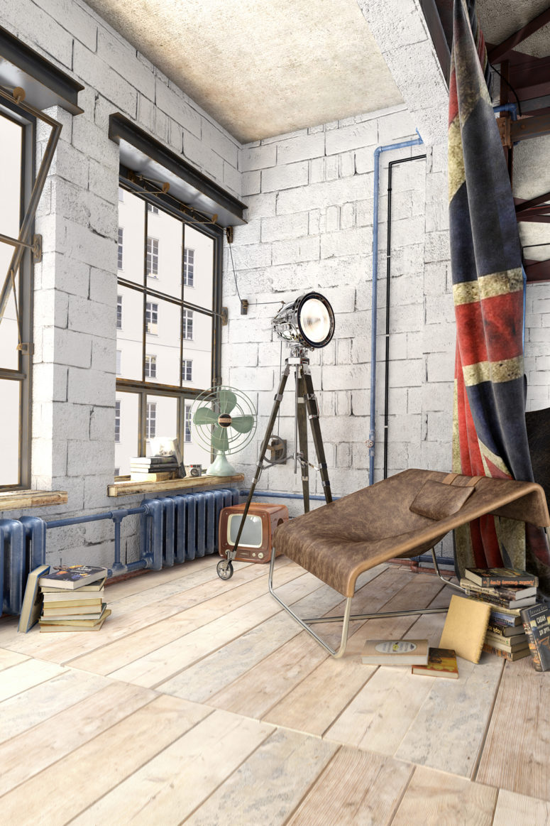 Industrial loft design with a strong masculine feel and character ...