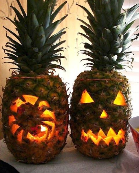 cut pineapple lanterns instead of pumpkins