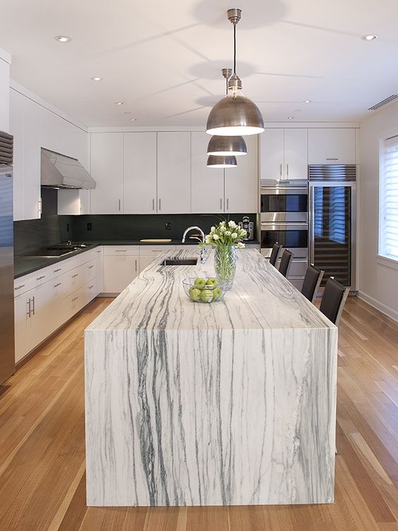 vein cut stone slab will become a focal point in your kitchen