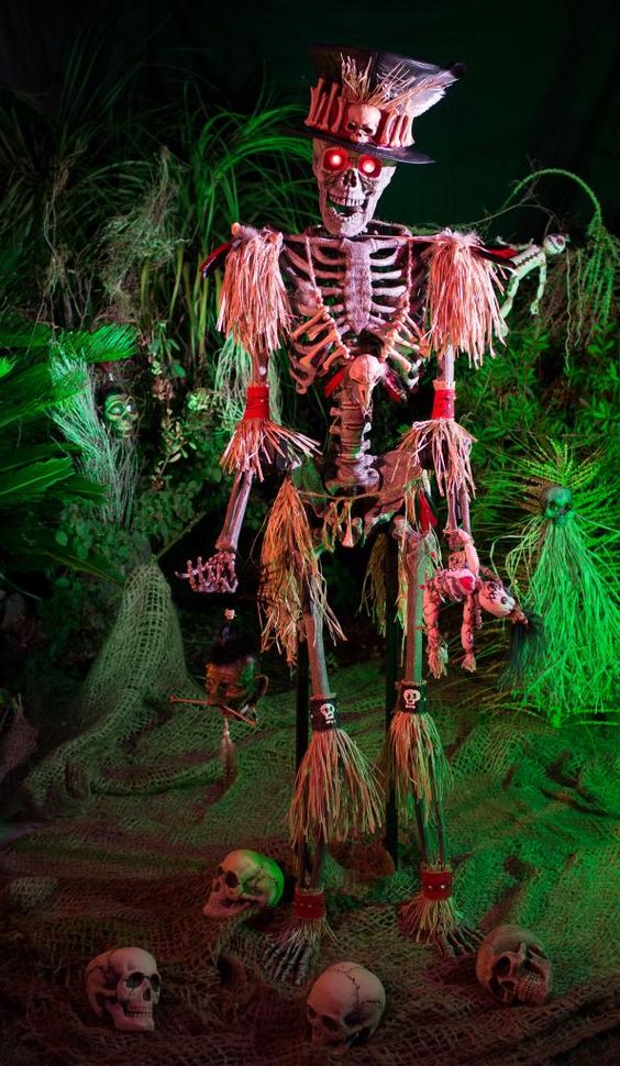 voodoo skeleton for outdoor decor is a great take on traditional skeleton scenes