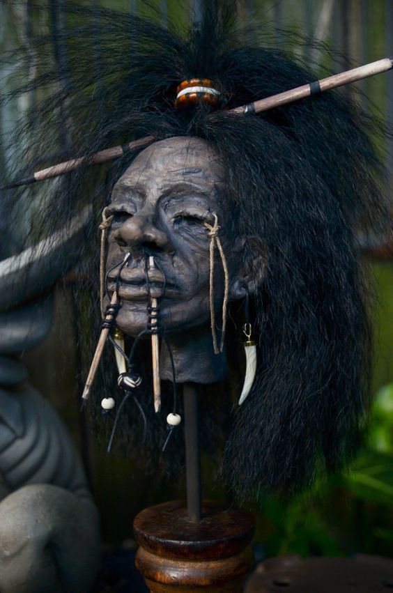 hand sculpted shrunken head can be a very spooky decoration