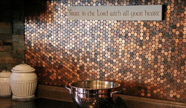 copper penny tile backsplash