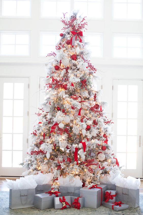 Red white and silver christmas tree ideas