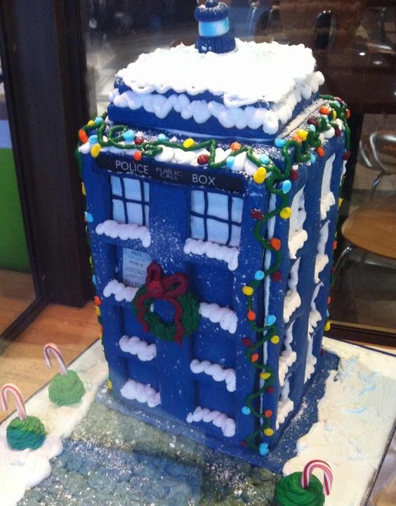 Christmas-themed Tardis gingerbread house