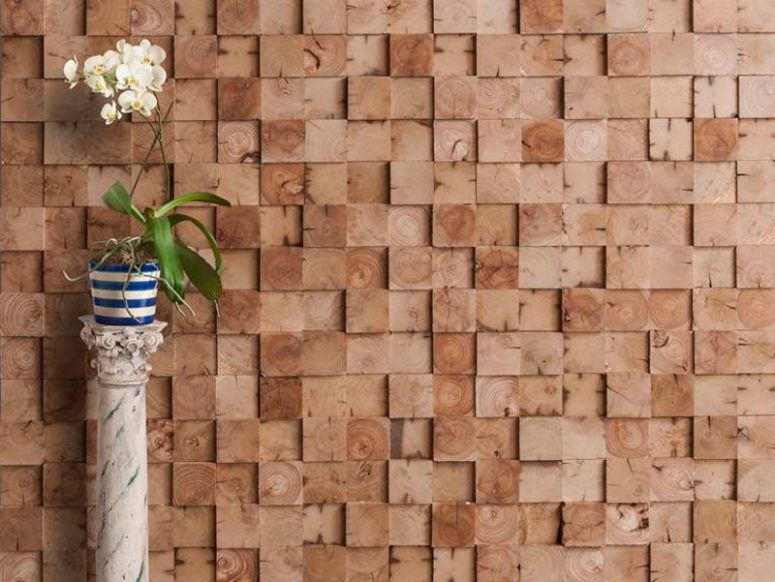 dimensional and textural wood pieces wall covering is classics for any modern or rustic interior
