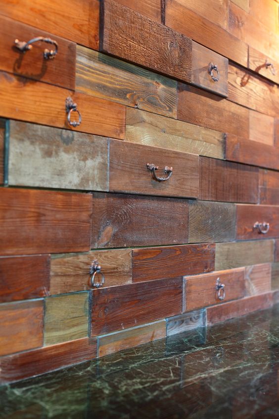 wall texture from old drawer-fronts is a unique solution that may be DIYed