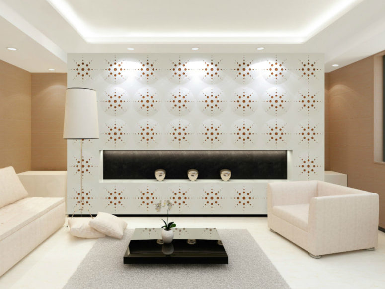 dimensional and colorful perforated wall coverings to accentuate the space