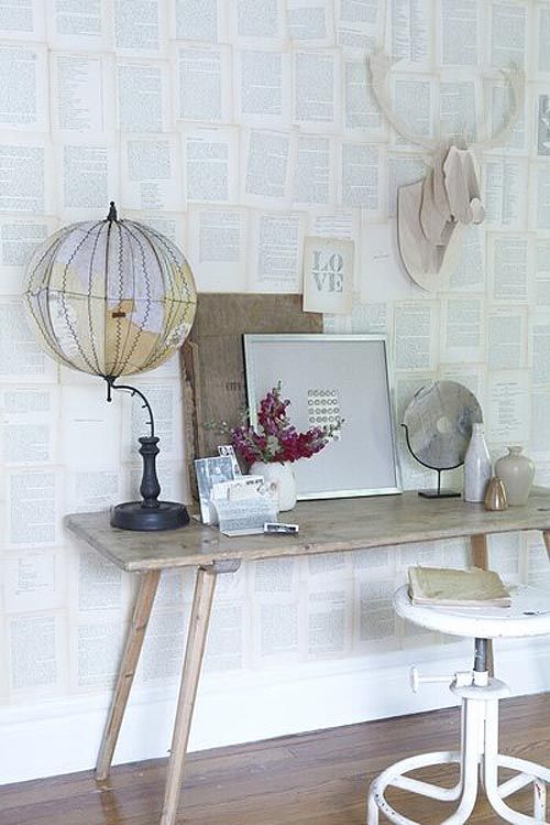 use old book pages to create your unique wall covering easily