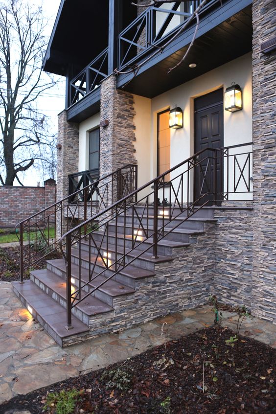 laconic wrought iron railing with X pattern