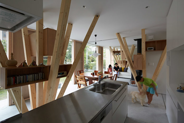 Modern Columns modern home with clusters of wooden columns - digsdigs Modern Columns modern home with clusters of wooden columns - digsdigs