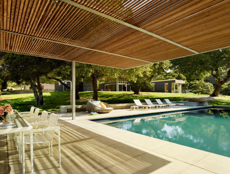 stylish terrace design The open plan terrace, a pool and a dining space are an amazing space to live in