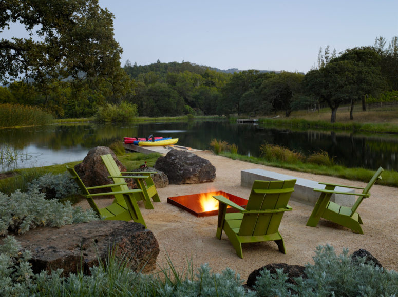simple fire bowl There's a fire pit, lounge chairs and a kayak station