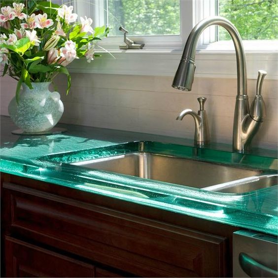 green glass kitchen countertops look stunning and unique