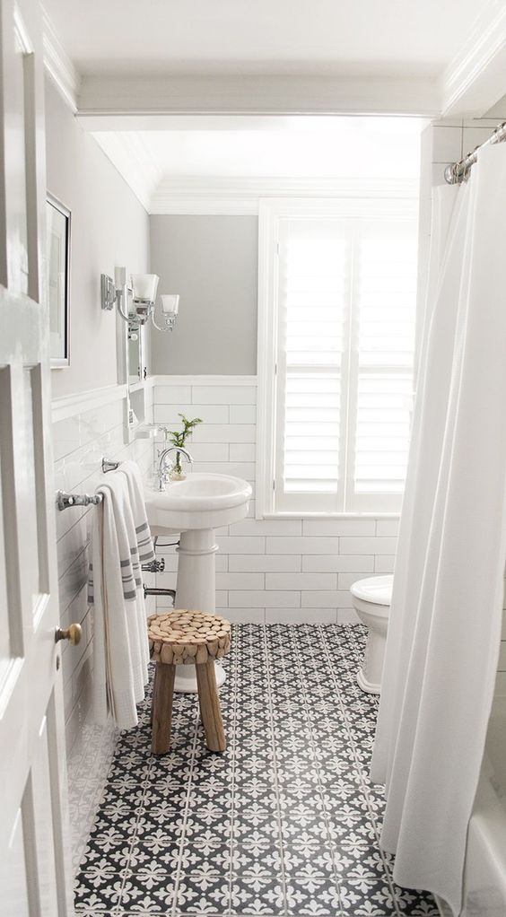 mosaic black and white bathroom floor tiles