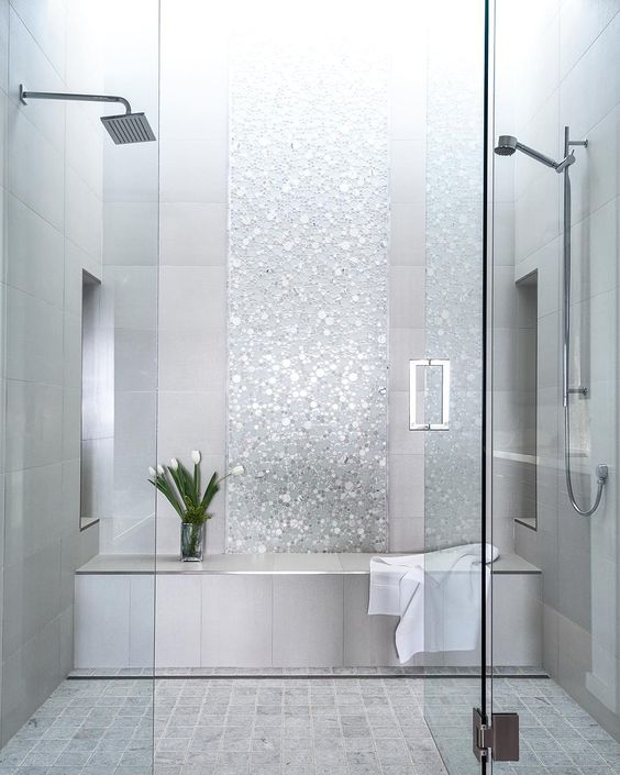 Picture Of sparkling silver shower tiles