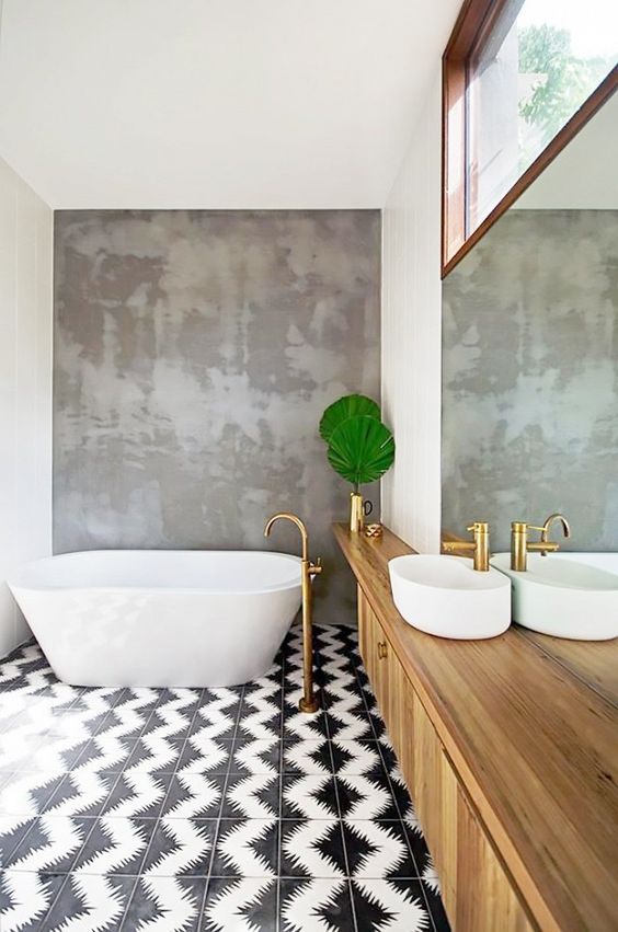 patterned black and white bathroom floors