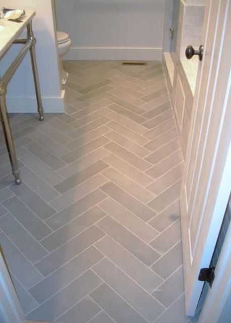 herringbone bathroom floor tiles