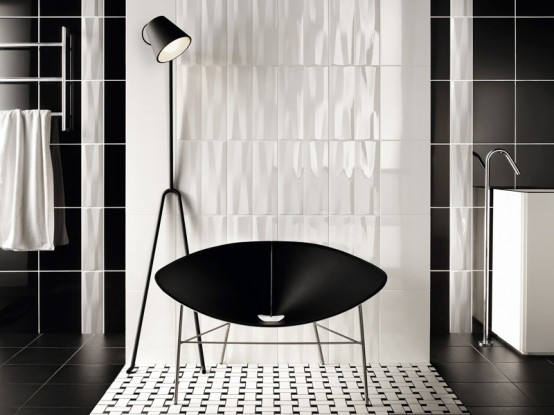 Beautiful Bathroom Wall Tiles Design with Black And White Yorke