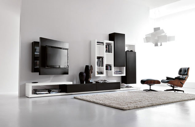 Black and White Living Room Furniture with Functional Tv ...