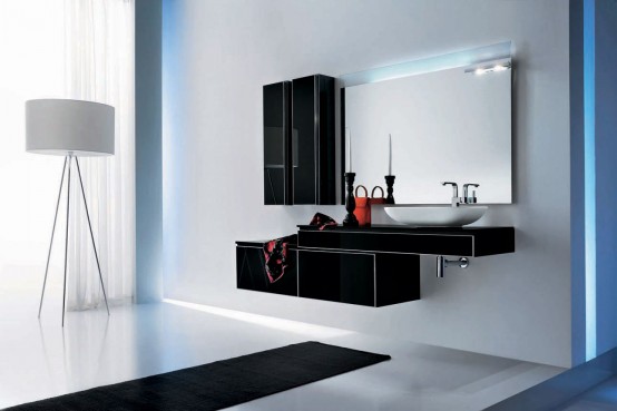 Modern Bathroom Black Glass Furniture Set