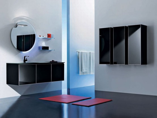 Modern Bathroom Black Glass Furniture Set