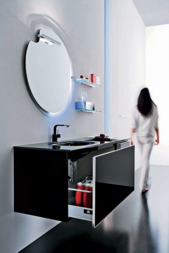 Modern Bathroom Black Glass Furniture Set