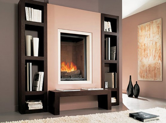 Fireplace with Built in Shelves