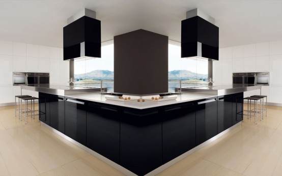 Glossy Black and White Kitchen