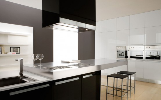 black and white kitchen