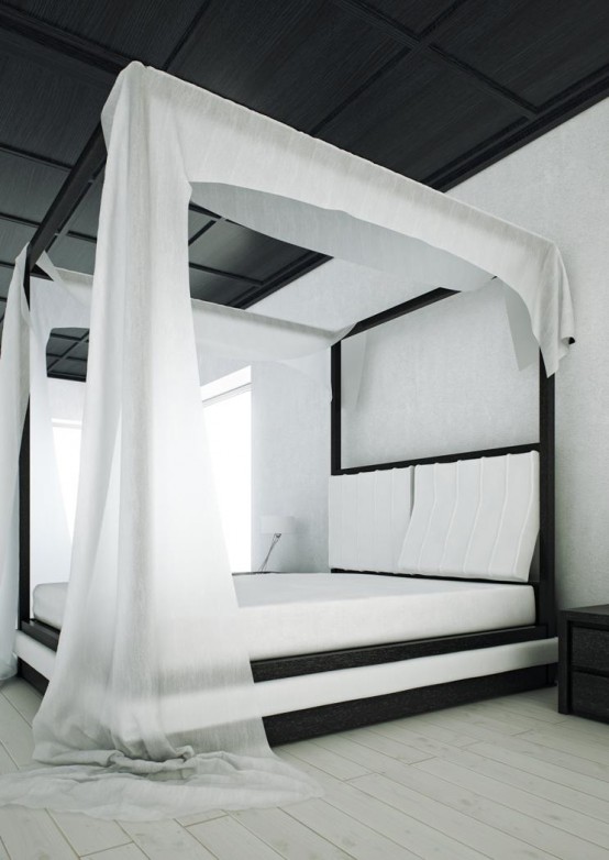 Modern Black and White Canopy Bed – Wind by Mazzali | DigsDigs