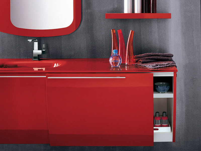 artesi,bathroom cabinets with sliding system,lacquered bathroom furniture,modern bathroom furniture,modern bathroom furniture set,red bathroom,red bathroom cabinets,red bathroom furniture,red bathroom sink,red furniture for modern bathroom,bathroom designs