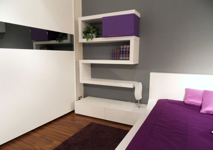 Modern Bedroom Design with Unusual Wall Shelves | DigsDigs