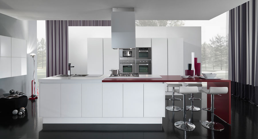 You could get more information about this modern red and white kitchen on 