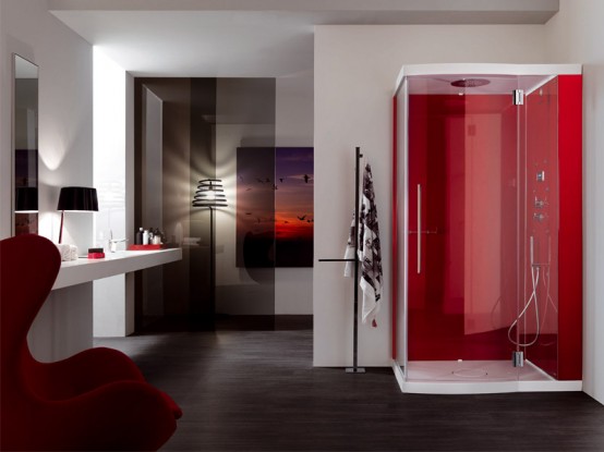 Red Shower Cabin For Modern Bathroom Design