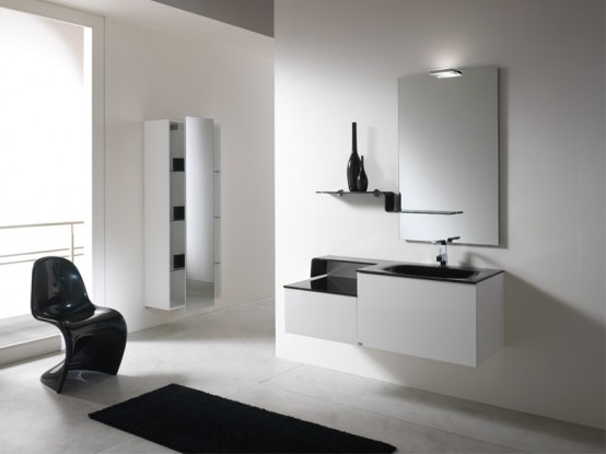 white bathroom, black and white bathroom furniture, BMT, compact bathroom design, furniture for small bathroom, Italian bathroom, minimalist  cabinets, minimalist  furniture,modern  cabinets, modular  furniture