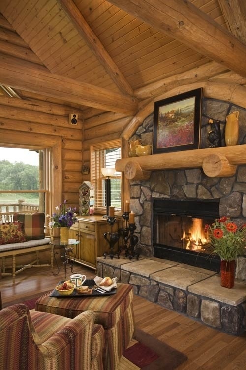 rustic living cozy designs airy fireplace log cabin digsdigs source interior cosy tree