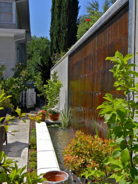 Copper panels would make a water feature look contemporary but old.