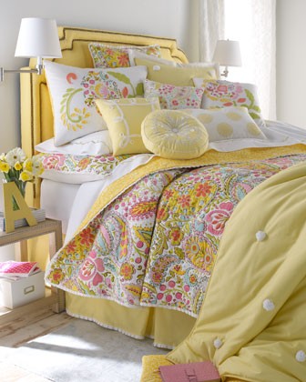 Bedroom With Yellow Bed And Bedlinen