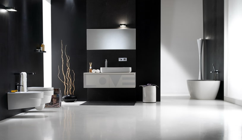 Bathroom remodel black and white tile