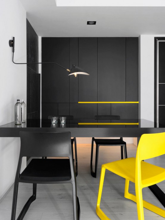 Black And White Minimalist Apartment With Pops Of Yellow Black And White Minimalist Apartment With Pops Of Yellow