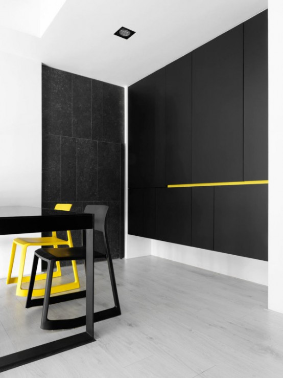Black And White Minimalist Apartment With Pops Of Yellow Black And White Minimalist Apartment With Pops Of Yellow