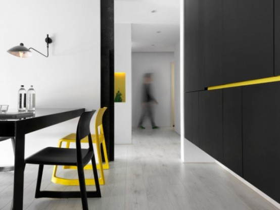 Black And White Minimalist Apartment With Pops Of Yellow Black And White Minimalist Apartment With Pops Of Yellow